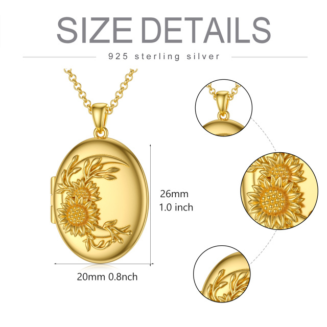 Plata de ley con baño de oro amarillo Girasol Redondo Personalizado Grabado Foto Locket Collar-7