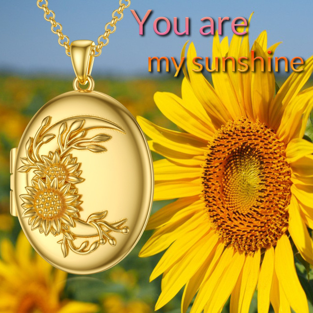 Sterling Silver with Yellow Gold Plated Sunflower Round Personalized Engraving Photo Locket Necklace-8