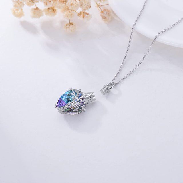 Sterling Silber Herz geformt lila Kristall Baum des Lebens Herz Urne Halskette für Asche-2