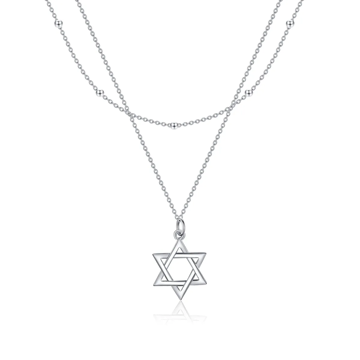 Sterling Silver Star Of David Layered Necklace-1