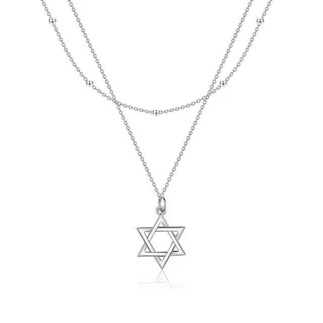 Sterling Silver Star Of David Layered Necklace-0