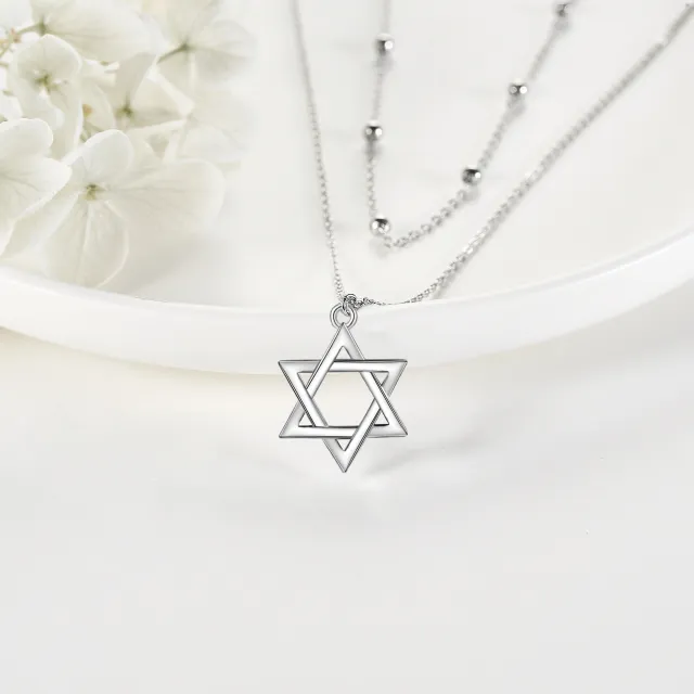 Sterling Silver Star Of David Layered Necklace-2