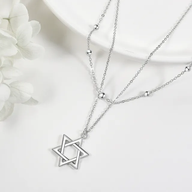 Sterling Silver Star Of David Layered Necklace-3
