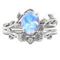 wholesale S925 Sterling Silver Moonstone Wedding Ring with Diamond Accent-0-0