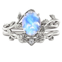 wholesale S925 Sterling Silver Moonstone Wedding Ring with Diamond Accent-US # 4