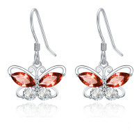 wholesale 925 Sterling Silver Orange Cubic Zirconia Butterfly Drop Earrings For Women-