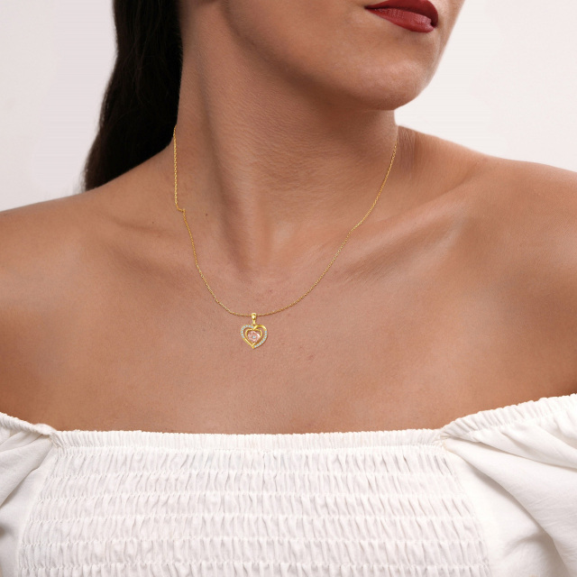 14K Gold & Rose Gold Circular Shaped Moissanite Rose & Heart Pendant Necklace-1
