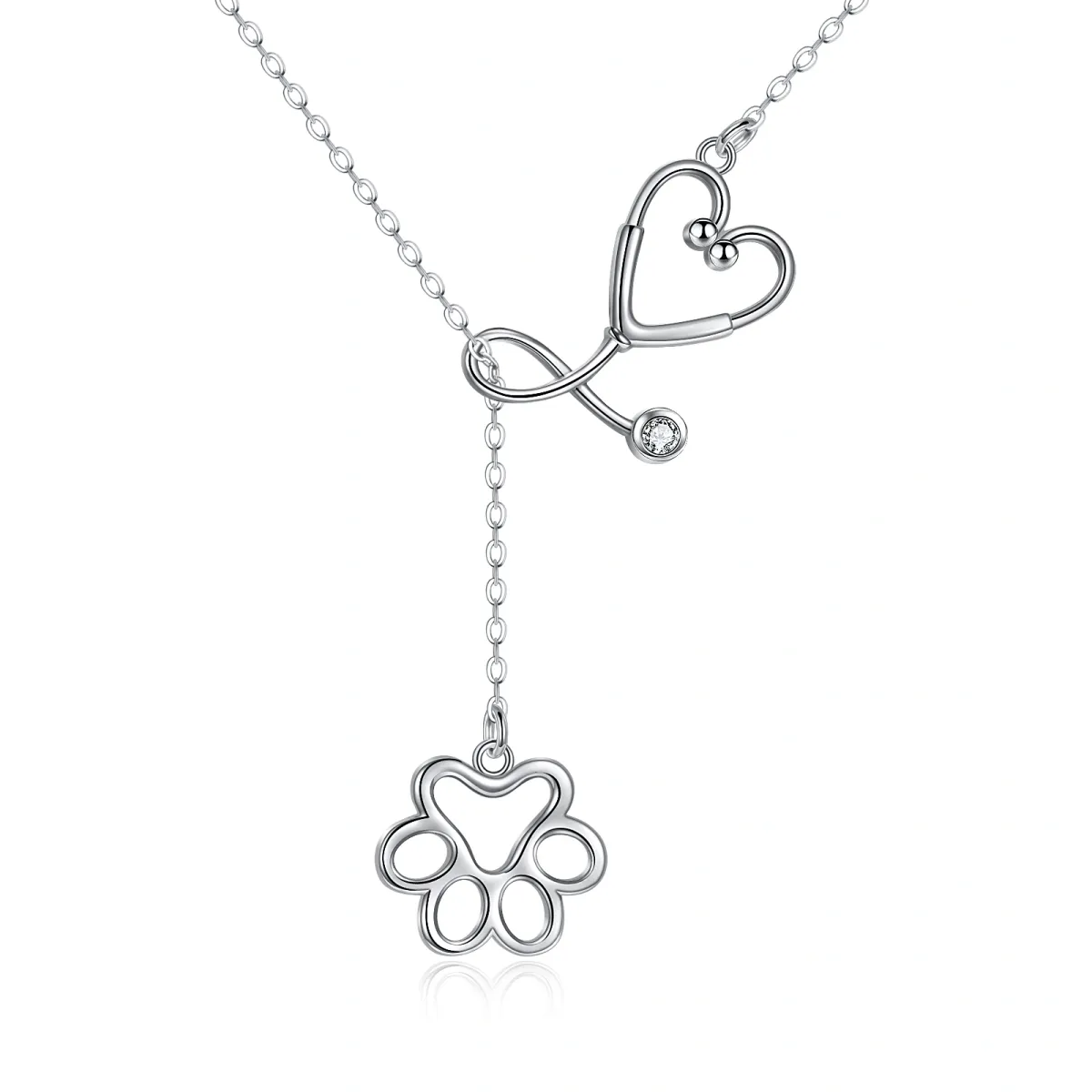 Collier en Y ajustable en argent sterling avec patte et stéthoscope en zirconium cubique-1