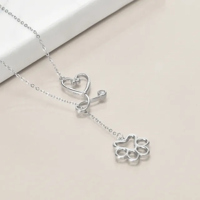 Collier en Y ajustable en argent sterling avec patte et stéthoscope en zirconium cubique-3