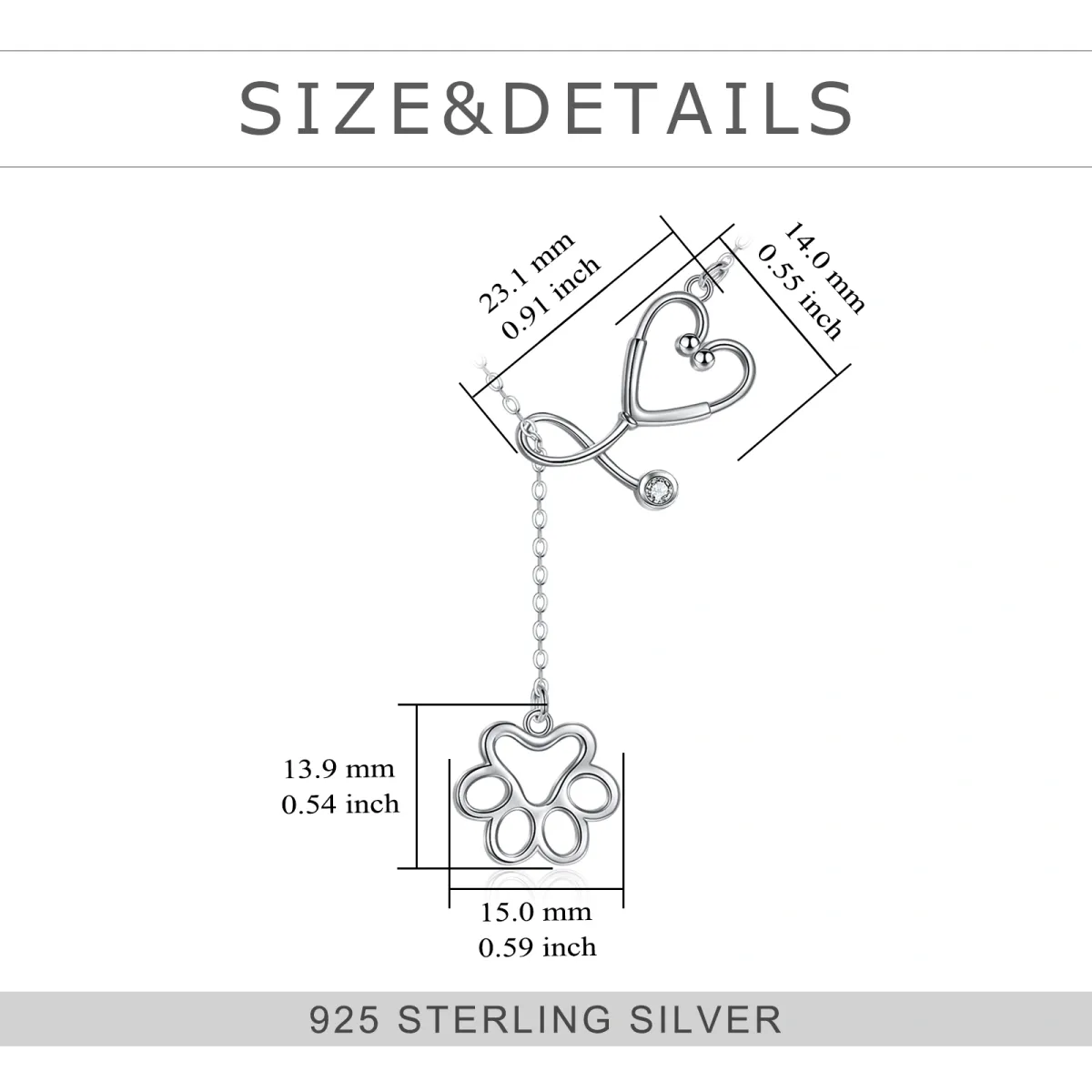 Sterling Silber Cubic Zirkonia Pfote & Stethoskop einstellbar Y Halskette-6