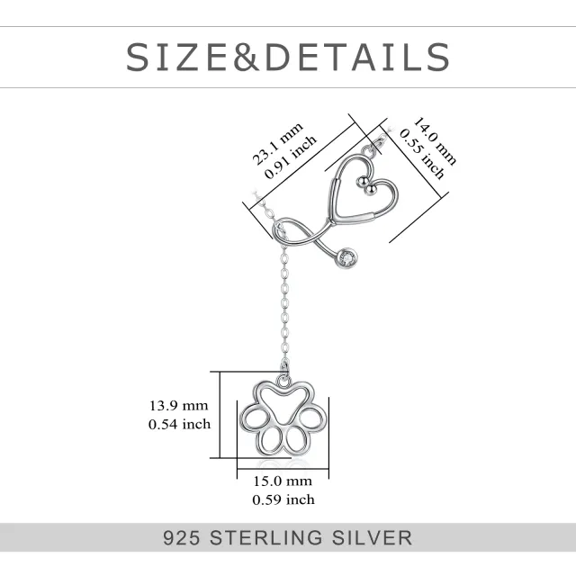 Sterling Silber Cubic Zirkonia Pfote & Stethoskop einstellbar Y Halskette-5