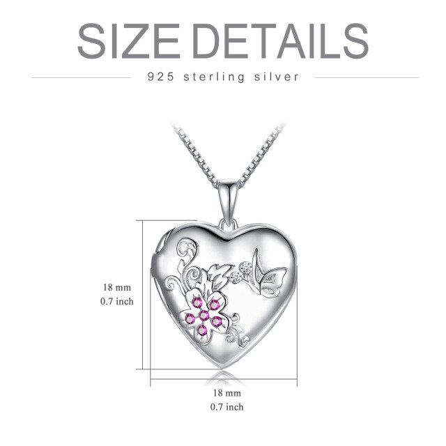 Sterling Silver Cubic Zirconia Heart Personalized Photo Locket Necklace-3