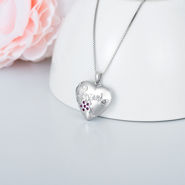 Sterling Silver Cubic Zirconia Heart Personalized Photo Locket Necklace-5