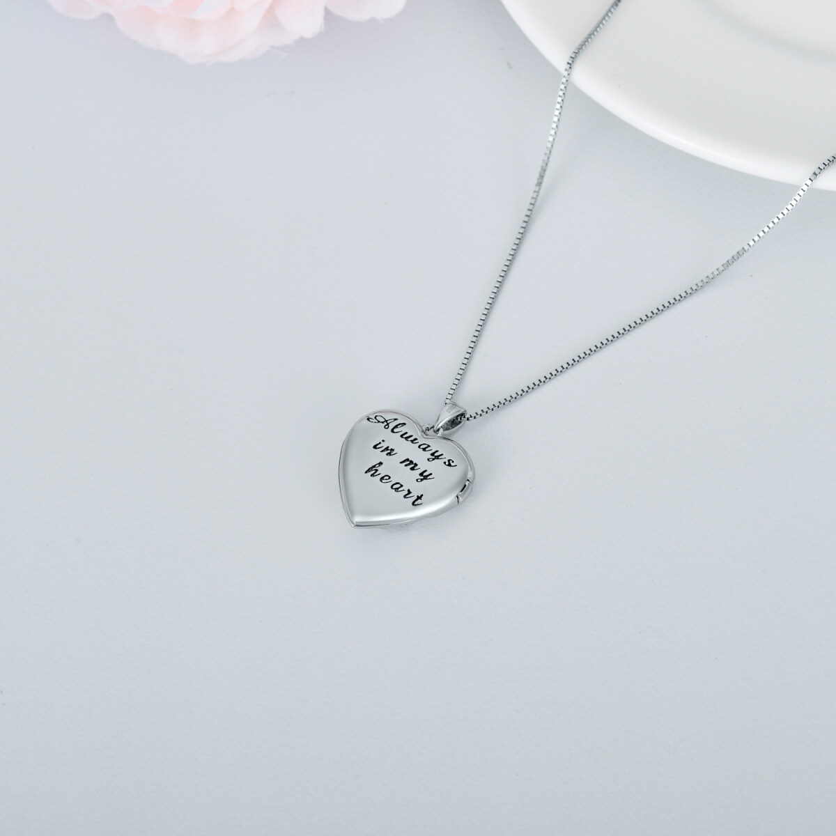 Sterling Silver Cubic Zirconia Heart Personalized Photo Locket Necklace-7