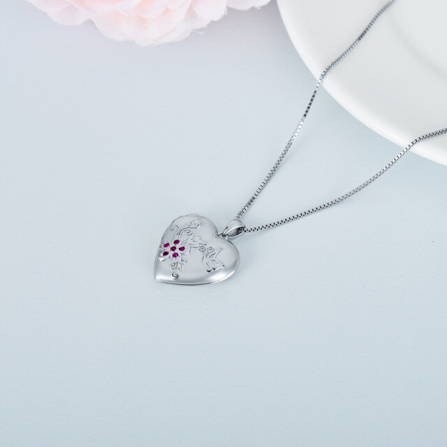 Sterling Silver Cubic Zirconia Heart Personalized Photo Locket Necklace-4