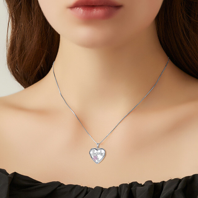 Sterling Silber Zirkonia Herz personalisierte Foto Medaillon Halskette-1