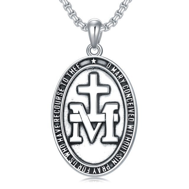 Sterling Silver Virgin Mary Pendant Necklace for Men-1