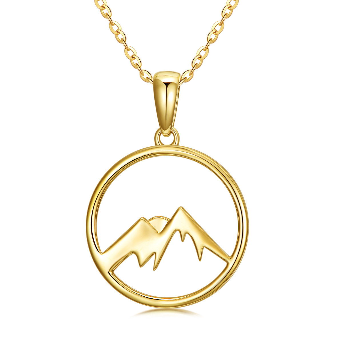 14K Gold Mountains & Sun Contour Pendant Necklace-1