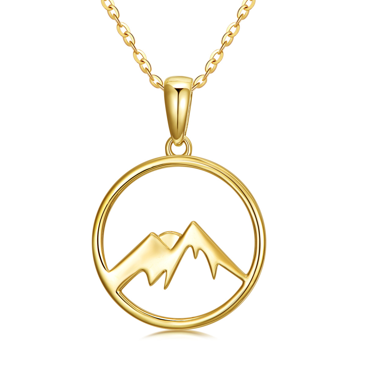 Collier à pendentif contour en or 14K Montagnes et soleil-1