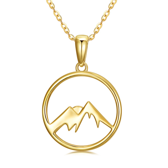 14K Gold Berge & Sonne Kontur Anhänger Halskette-0