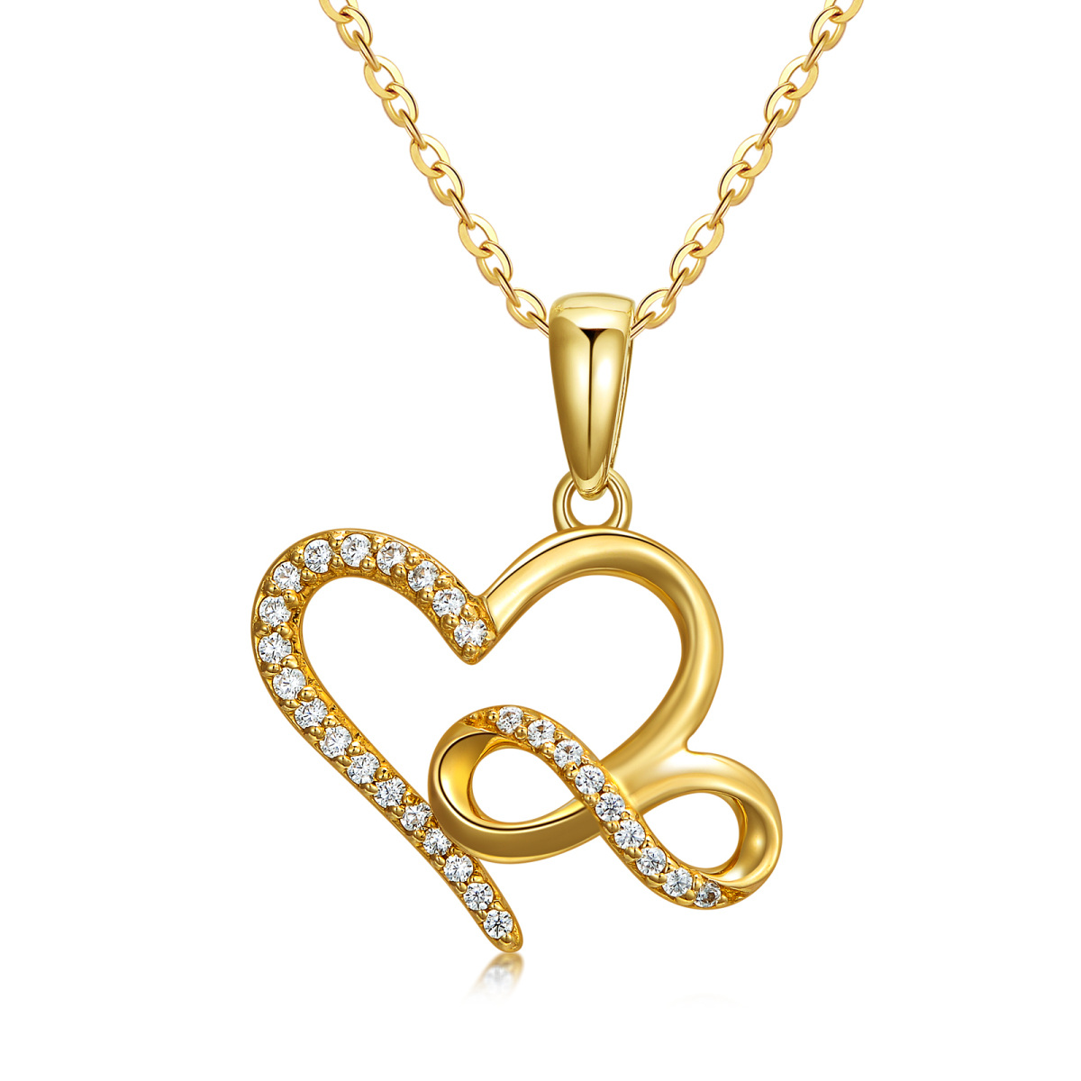 Collier en or 14K avec pendentif circulaire en zircon cubique en forme de coeur et symbole-1