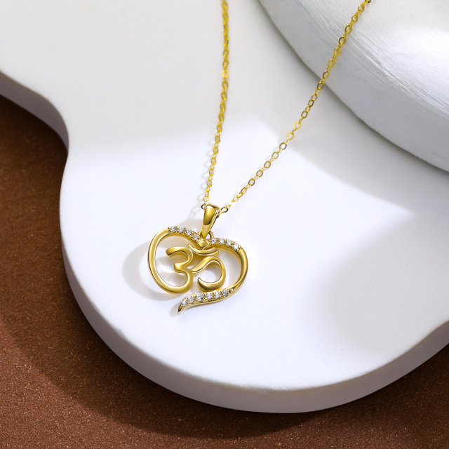 14K Gold Cubic Zirconia Heart & Ohm Pendant Necklace-2