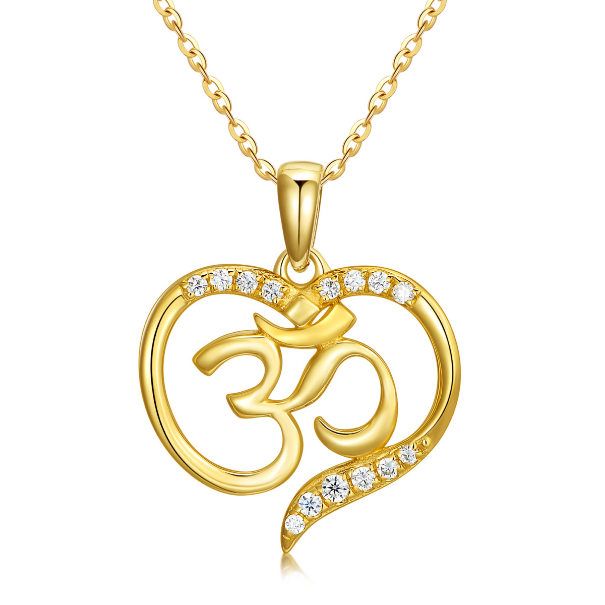 Collier pendentif Ohm cœur en or 14 carats avec zircone cubique-1