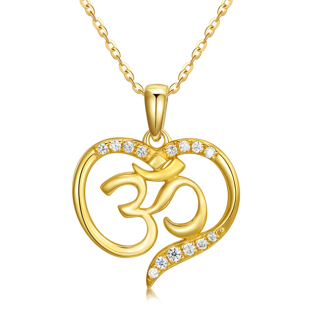 14K Gold Cubic Zirconia Heart & Ohm Pendant Necklace-1