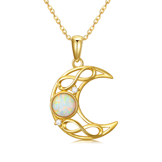 14K Gold Cubic Zirconia & Opal Moon Pendant Necklace