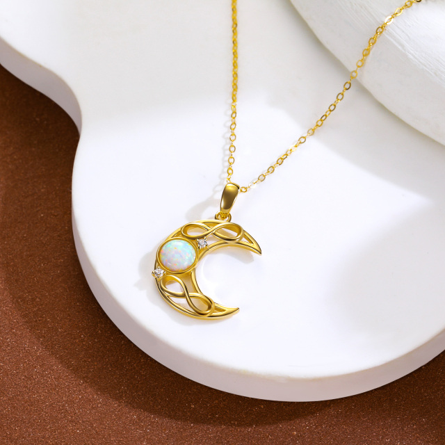 14K Gold Cubic Zirconia & Opal Moon Pendant Necklace-4