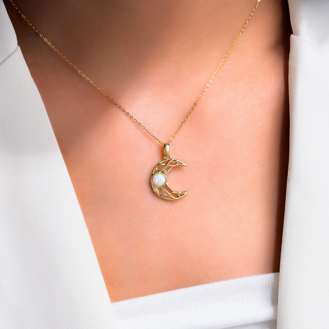 14K Gold Cubic Zirconia & Opal Moon Pendant Necklace-2
