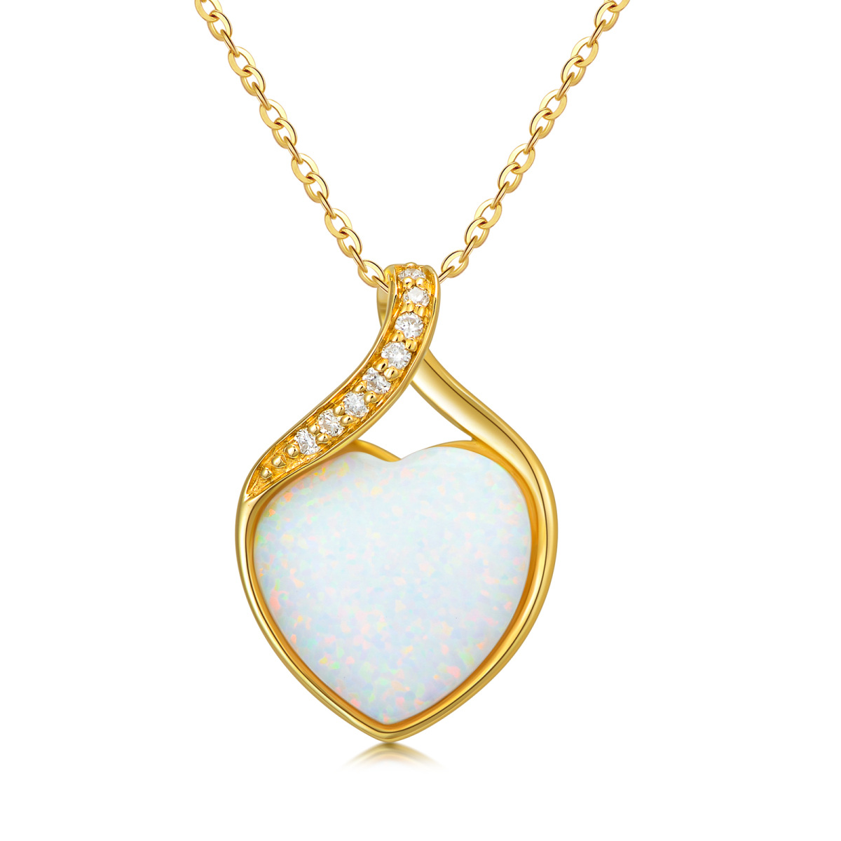 14K Gold Heart Diamond & Opal Heart Pendant Necklace-1