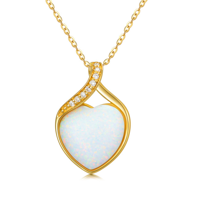 14K Gold Heart Diamond & Opal Heart Pendant Necklace-0