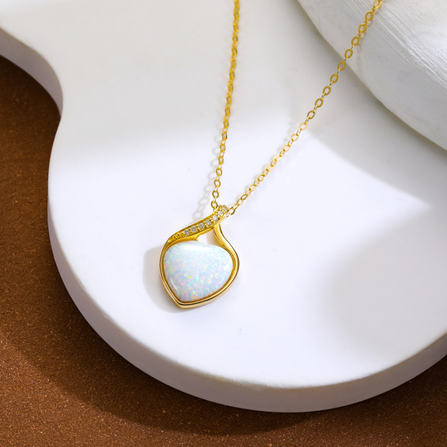 14K Gold Heart Diamond & Opal Heart Pendant Necklace-3