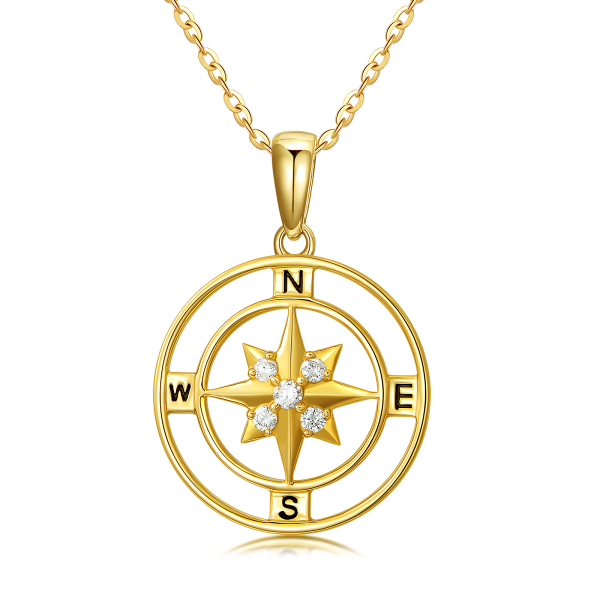 14K Gold Diamond Compass Pendant Necklace-1