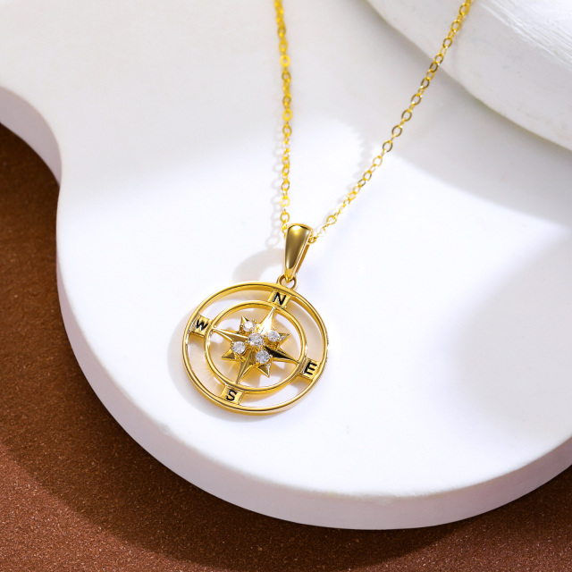 14K Gold Diamond Compass Pendant Necklace-2