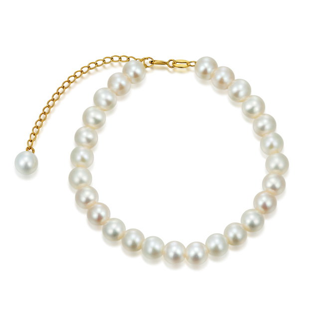 14K Gold Freshwater Pearl Strand Beads Bracelet-0