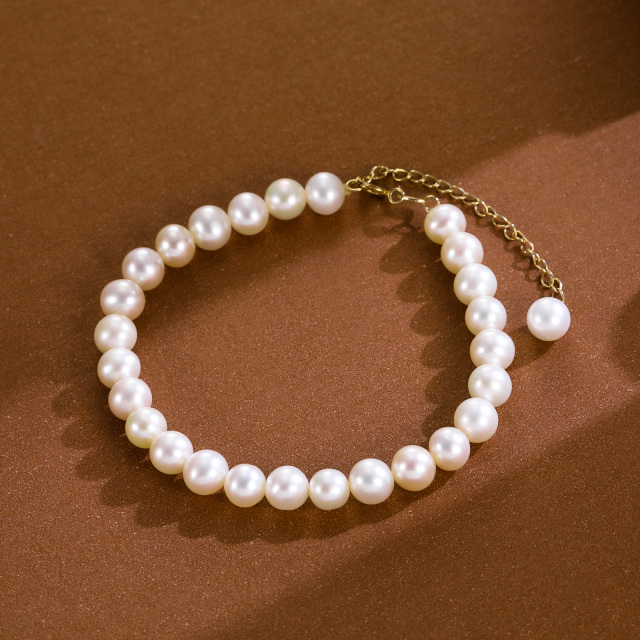 14K Gold Freshwater Pearl Strand Beads Bracelet-3