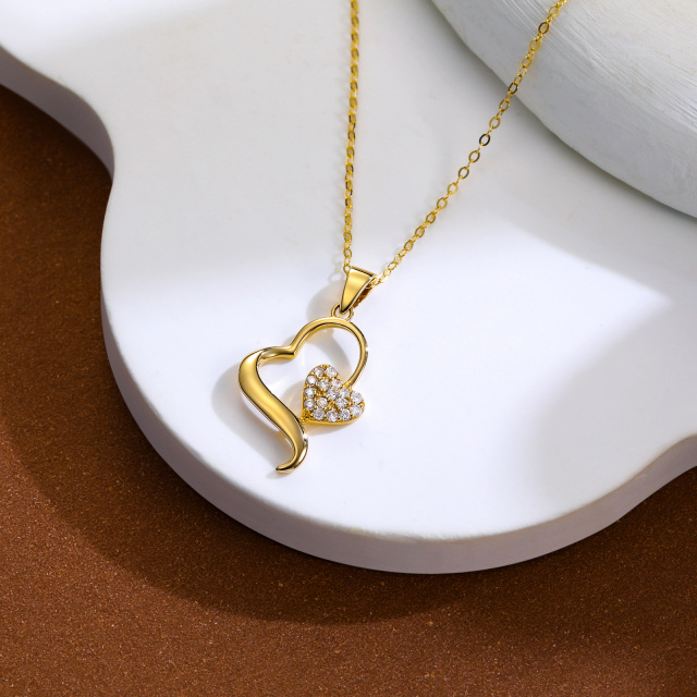 14K Gold Diamond Heart With Heart Pendant Necklace-5