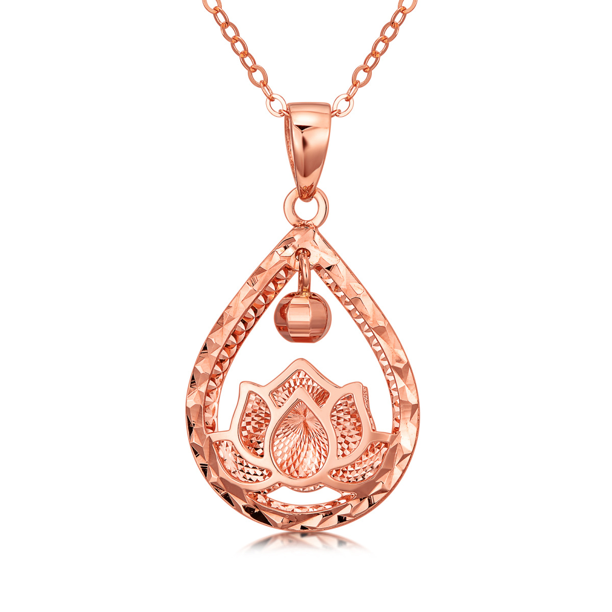 18K Rose Gold Lotus & Drop Shape Pendant Necklace-1