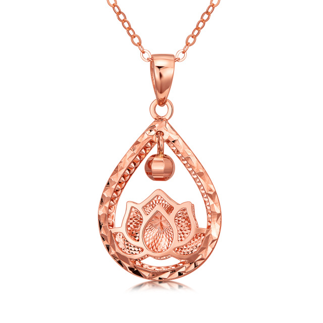 18K Rose Gold Lotus & Drop Shape Pendant Necklace-5