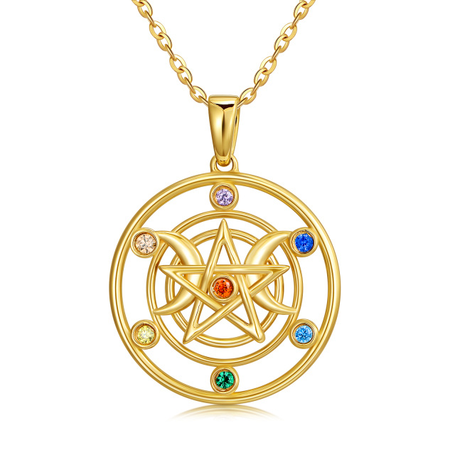 Collier pendentif nœud de sorcière en or 14K à zircon cubique-0