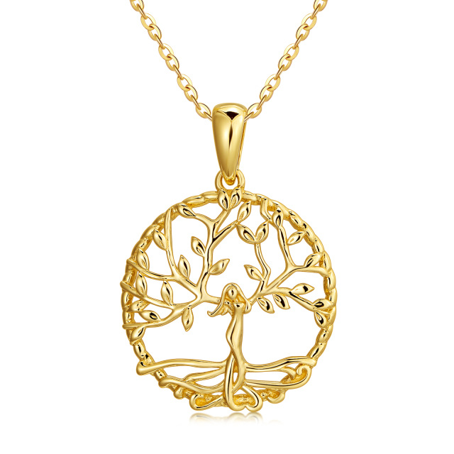 14K Gold Tree Of Life Pendant Necklace with Cable Chain-0
