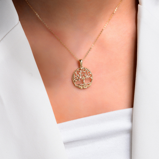 14K Gold Tree Of Life Pendant Necklace with Cable Chain-2