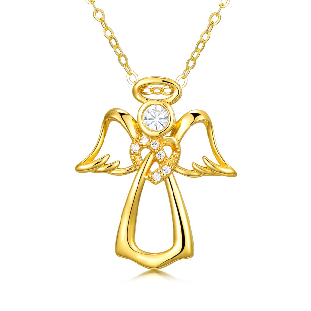18K Gold Cubic Zirconia Angel Wings Pendant Necklace-0