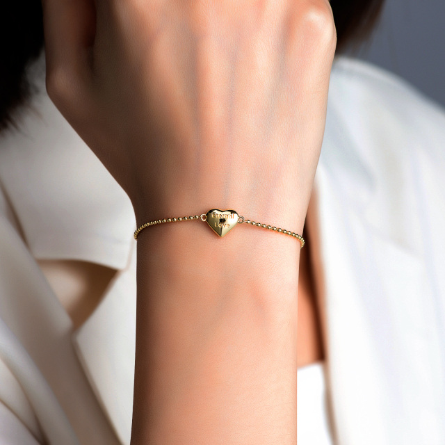 Bracelet de perles métalliques en forme de coeur en or 14K-1