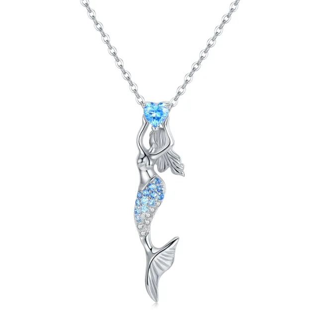 Sterling Silver Zircon Mermaid Pendant Necklace-4