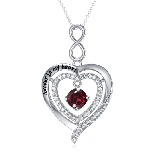 Sterling Silver Crystal Birthstone Heart With Heart Pendant Necklace with Engraved Word