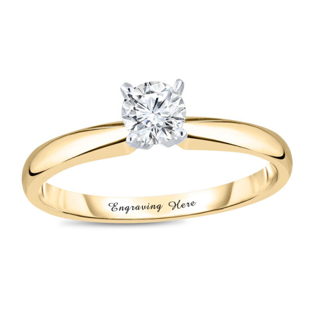 10K Gold Circular Shaped Lab Created Diamond Personalized Engraving Wedding Ring-1