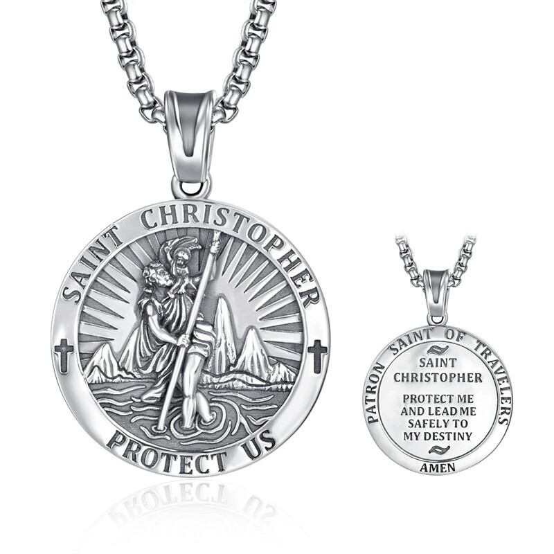 Sterling Silver Saint Christopher Pendant Necklace-1